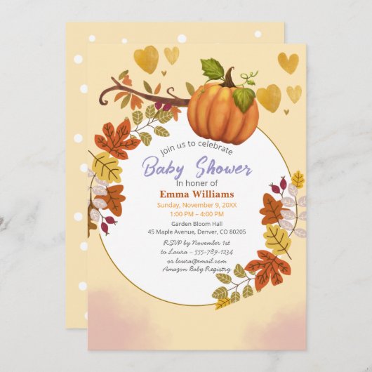 Herfst Pumpkin Baby shower Kaart (Voorkant / Achterkant)