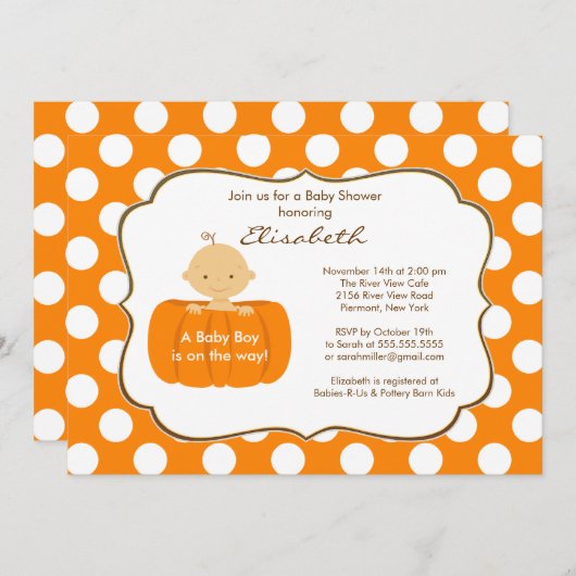 Herfst Pumpkin Baby Shower - Uitnodiging (Voorkant / Achterkant)