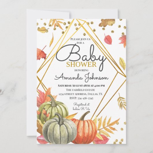 Herfst Pumpkin Baby shower Uitnodiging (Voorkant)