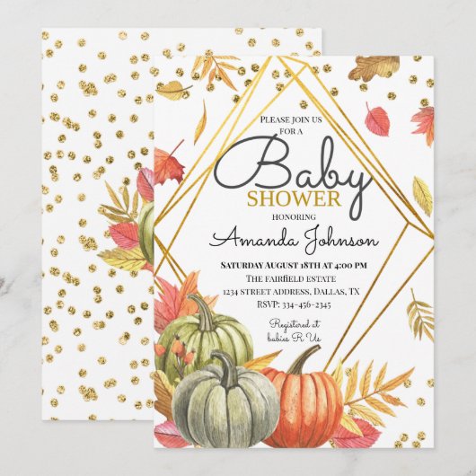 Herfst Pumpkin Baby shower Uitnodiging (Voorkant / Achterkant)