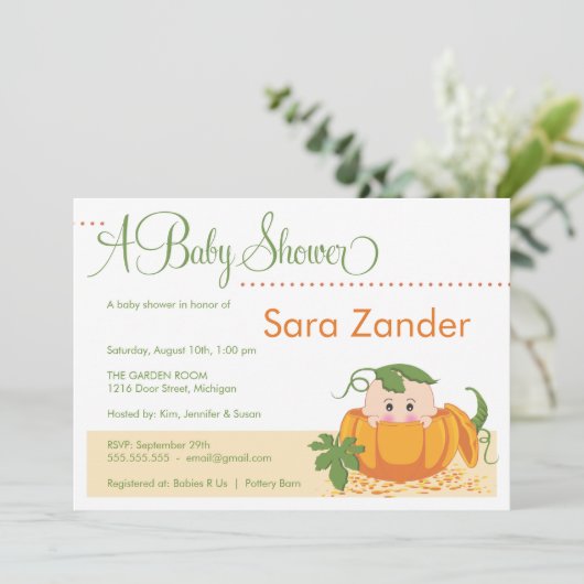 Herfst Pumpkin Baby shower Uitnodiging (Staand voorkant)