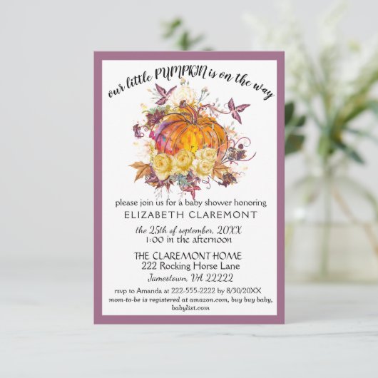Herfst Pumpkin Baby shower Uitnodiging (Staand voorkant)