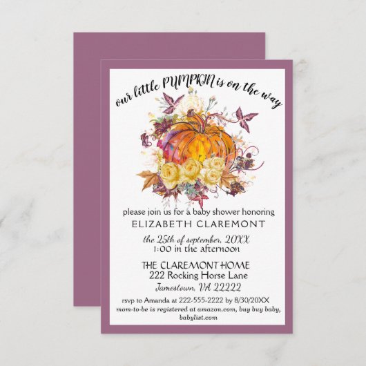 Herfst Pumpkin Baby shower Uitnodiging (Voorkant / Achterkant)