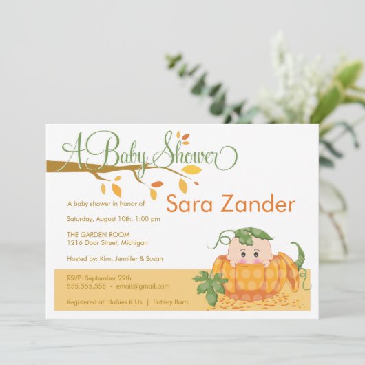 Herfst Pumpkin Baby shower Uitnodiging (Staand voorkant)