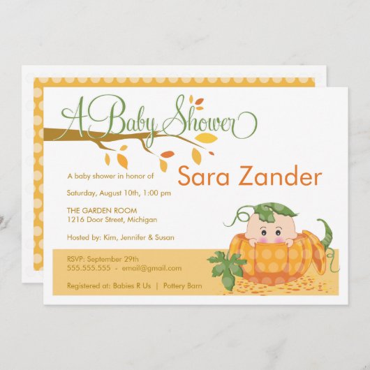 Herfst Pumpkin Baby shower Uitnodiging (Voorkant / Achterkant)