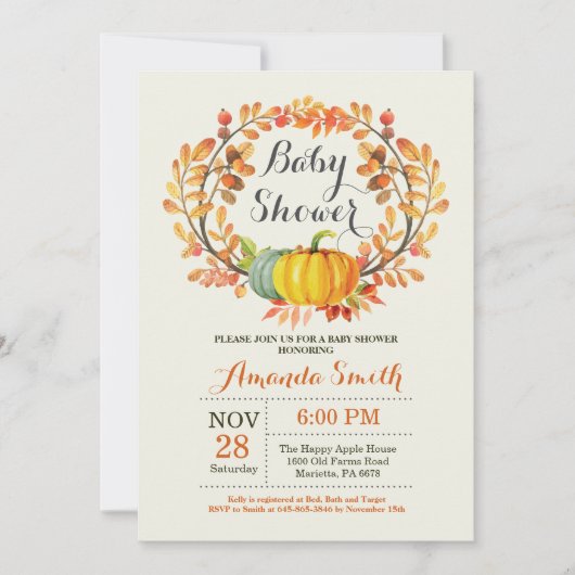 Herfst Pumpkin Baby shower Uitnodiging Kaart (Voorkant)