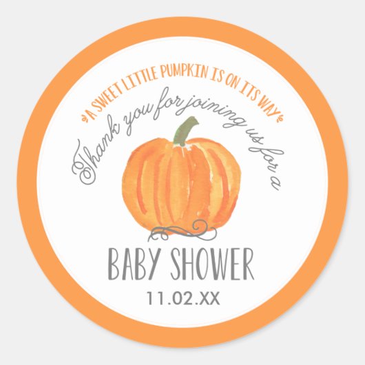 Herfst Pumpkin | Baby shower voor etiketteringstic Ronde Sticker (Voorkant)