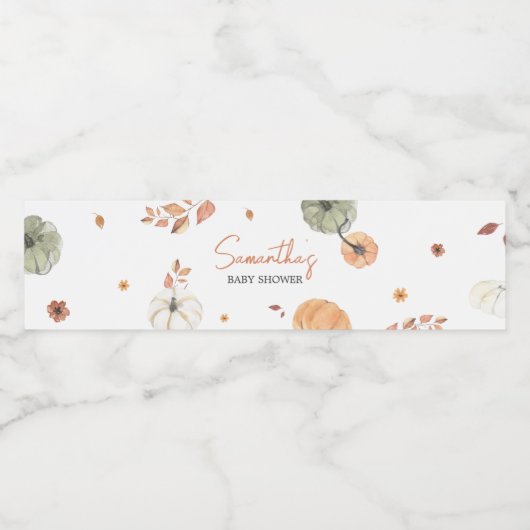 Herfst Pumpkin Baby shower Waterfles Etiket (Enkel label)