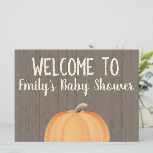 Herfst Pumpkin Baby shower Welkomstteken Kaart (Staand voorkant)