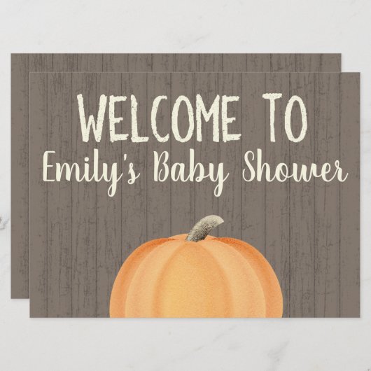 Herfst Pumpkin Baby shower Welkomstteken Kaart (Voorkant / Achterkant)
