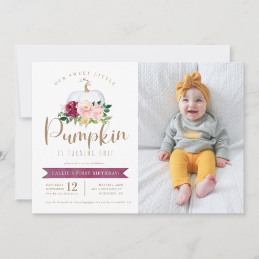 Herfst Pumpkin Birthday Foto Uitnodiging Aangepast (Voorkant)