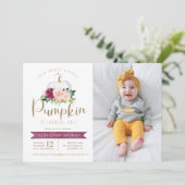 Herfst Pumpkin Birthday Foto Uitnodiging Aangepast (Staand voorkant)