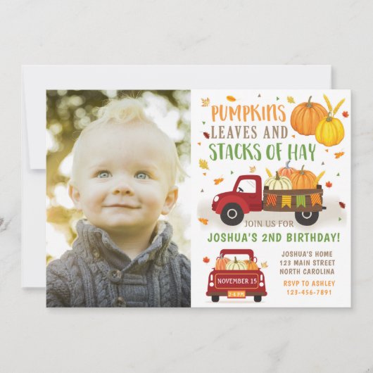 Herfst Pumpkin Birthday Invitation Boy Kaart (Voorkant)