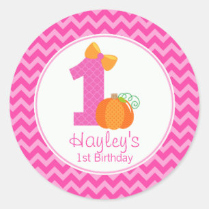 Herfst Pumpkin Birthday Sticker, Girl Pumpkin 1st Ronde Sticker