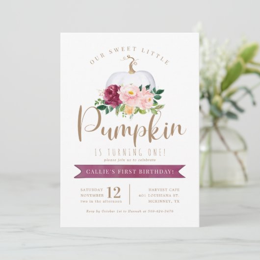 Herfst Pumpkin Birthday Uitnodiging Aangepast tijd (Staand voorkant)