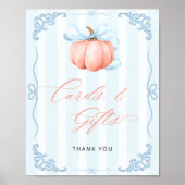 Herfst Pumpkin Blue Bow Kaarten en geschenken Poster (Voorkant)
