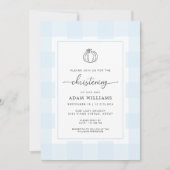 Herfst Pumpkin Blue Gingham Christening Uitnodigin Kaart (Voorkant)
