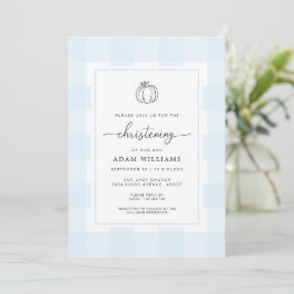 Herfst Pumpkin Blue Gingham Christening Uitnodigin Kaart