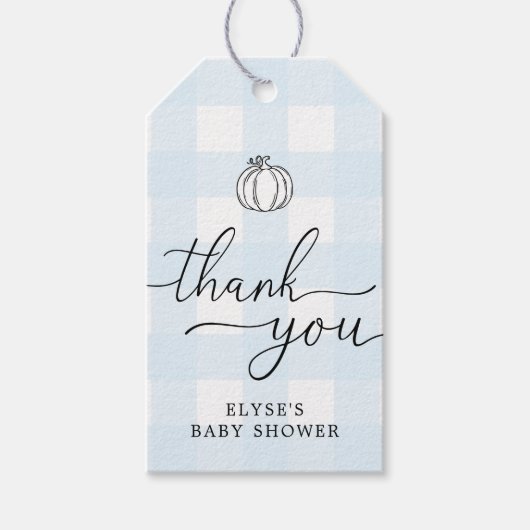 Herfst Pumpkin Blue Gingham Hartelijk dank voor de Cadeaulabel (Voorkant)