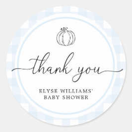 Herfst Pumpkin Blue Gingham Shower Favor Sticker