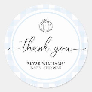 Herfst Pumpkin Blue Gingham Shower Favor Sticker