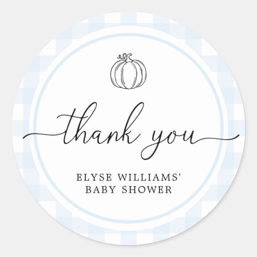 Herfst Pumpkin Blue Gingham Shower Favor Sticker (Voorkant)