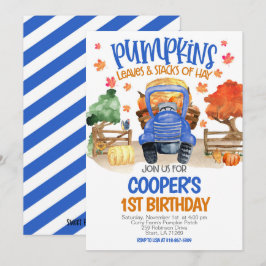 Herfst Pumpkin Blue Tractor Jongens Verjaardag Kaart