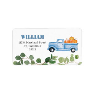 Herfst Pumpkin Blue Truck Address Label