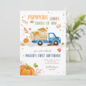 Herfst Pumpkin Blue Truck Oranje Green Boy Birthda Kaart (Staand voorkant)