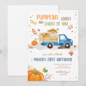 Herfst Pumpkin Blue Truck Oranje Green Boy Birthda Kaart (Voorkant / Achterkant)