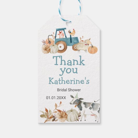 Herfst Pumpkin Boerderij Animal Tractor Floral Har Cadeaulabel (Achterkant)