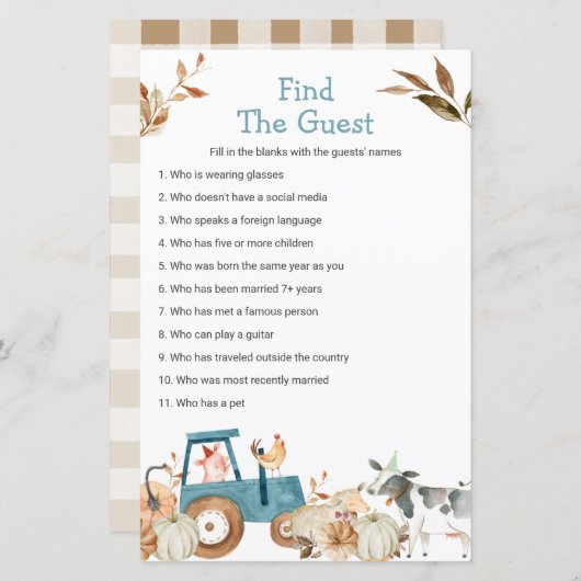 Herfst Pumpkin Boerderij Dier Zoek het gastspel (Voorkant / Achterkant)