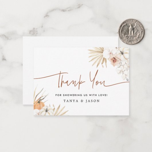 Herfst Pumpkin Boho Baby shower Hartelijk dank Notitiekaartje (Voorkant / Achterkant in situ)