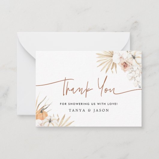 Herfst Pumpkin Boho Baby shower Hartelijk dank Notitiekaartje (Voorkant)