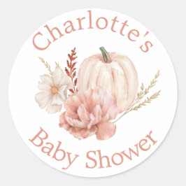 Herfst Pumpkin Boho Floral Baby shower Ronde Sticker