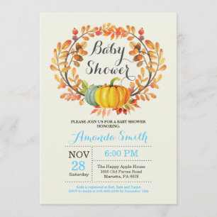Herfst Pumpkin Boy Baby shower Invitation Kaart