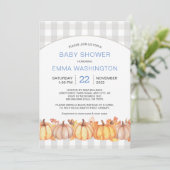 Herfst Pumpkin Boy baby shower nodigt uit Kaart (Staand voorkant)