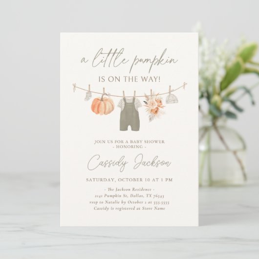 Herfst Pumpkin Boy Babykleding Baby shower Kaart (Staand voorkant)
