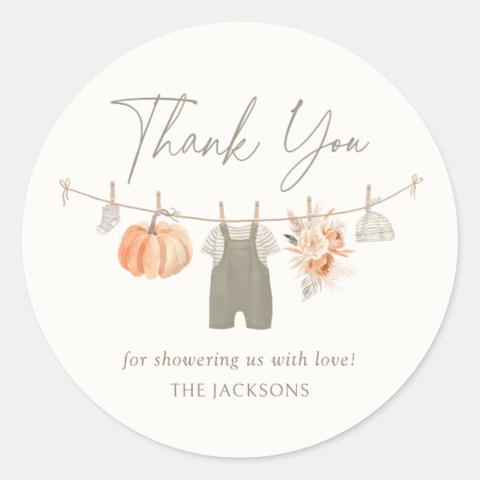 Herfst Pumpkin Boy Babykleding Baby shower Ronde Sticker (Voorkant)