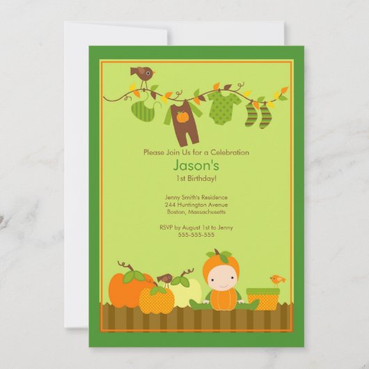 Herfst Pumpkin Boy Birthday Party Invitation Kaart (Voorkant)