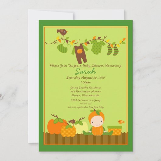 Herfst Pumpkin Boy Clothesline Baby shower Invite Kaart (Voorkant)