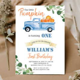 Herfst Pumpkin Boy Eerste kleine blauwe truck verj Kaart