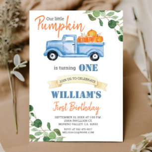 Herfst Pumpkin Boy Eerste kleine blauwe truck verj Kaart