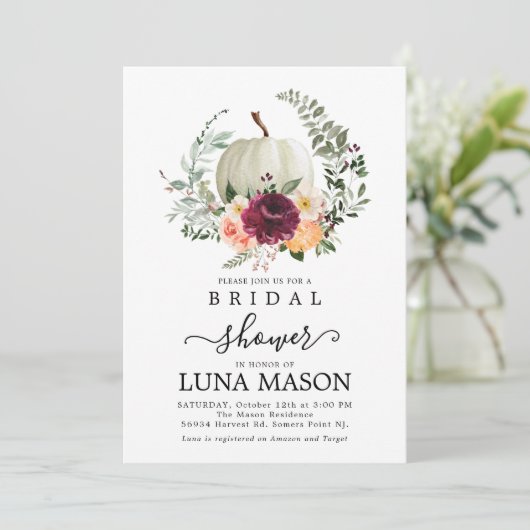 Herfst Pumpkin Bridal Shower Kaart (Staand voorkant)