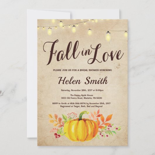 Herfst Pumpkin Bridal Shower Kaart (Voorkant)