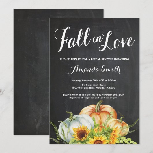 Herfst Pumpkin Bridal Shower-uitnodiging Kaart (Voorkant / Achterkant)