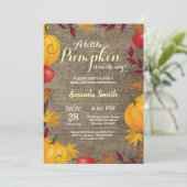 Herfst Pumpkin Burlap Yellow Baby shower-uitnodigi Kaart (Staand voorkant)