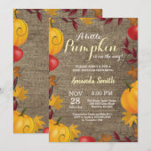 Herfst Pumpkin Burlap Yellow Baby shower-uitnodigi Kaart (Voorkant / Achterkant)