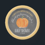 Herfst Pumpkin Chalkboard | Bord Baby shower papie<br><div class="desc">Dit elegante en moderne bord van het baby shower van de herfst bevat een herfst met een handbeschilderde waterverf pompoen op een achtergrond van het karton. Er staat een zoete pompoen op weg,  bedankt dat je bij ons bent voor een Baby shower. Personaliseer met de gebeurtenisdatum.</div>
