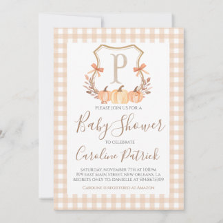 Herfst Pumpkin Crest Preppy Baby shower Uitnodigin Kaart
